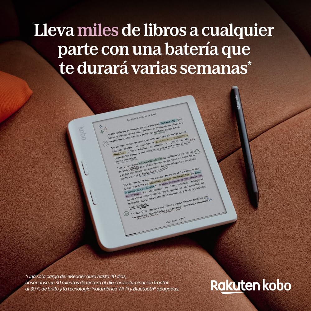Kobo Libra Colour eReader | Pantalla E Ink Kaleido™ 3 de 7" | Temperatura del Color y Brillo Ajustables | Reducción luz Azul | eBooks y AudioBooks | Memoría 32 GB | Resistente al Agua | Negro