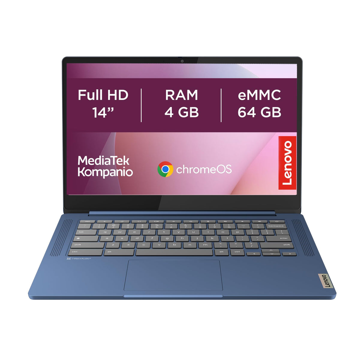 Lenovo IdeaPad Slim 3 Chromebook Gen 8 - Ordenador Portátil 14" FHD (MediaTek Kompanio 520, 4GB RAM, 64GB eMMC, Arm Mali-G52 2EE MC2 GPU, ChromeOS) BLU - Teclado QWERTY Español