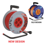 EMOS - Tambor de Cable de 50m - 4 enchufes Schuko - 230 V, 16 A, 3680 W - Aislamiento PVC H05VV-F3G 1,5 mm2 - Protección contra sobrecalentamiento - IP20 para Interiores
