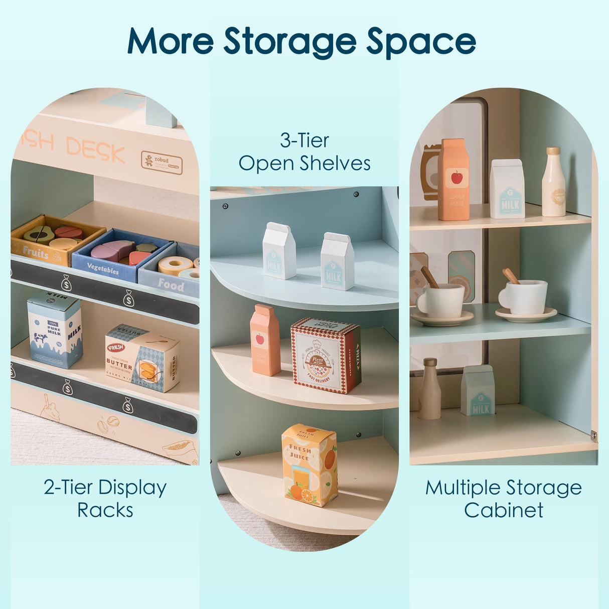 ROBUD Tienda de Compras para niños, Tienda de Compras de Madera, Juguete de Tienda de comestibles con máquina de café, Caja registradora, máquina expendedora, Juguete de rol Grande, 3+