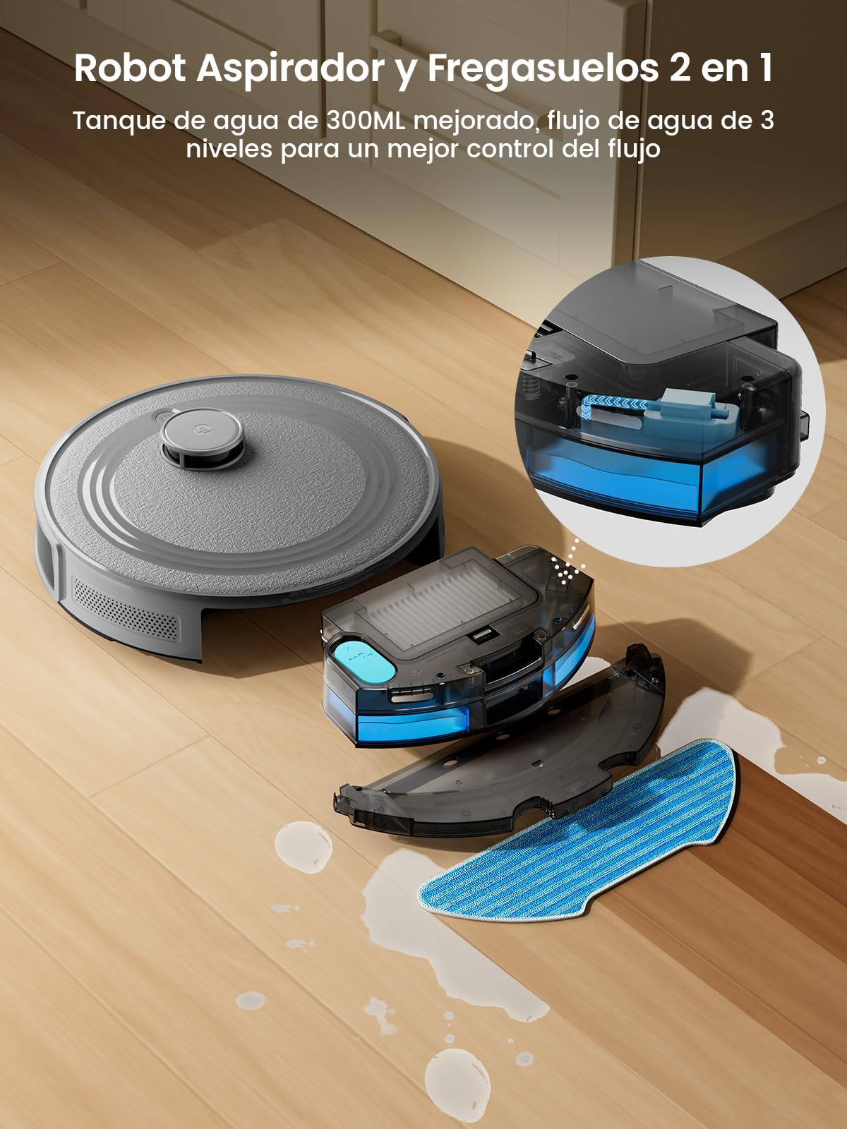 LEFANT M2S Robot Aspirador y Fregasuelos con Detección de Obstáculos 190° PSD, Navegación dToF, 240min, 10000Pa de Succión, Limpieza Personalizada, Detección de Alfombras, Mapeo Multiplanta, Gris