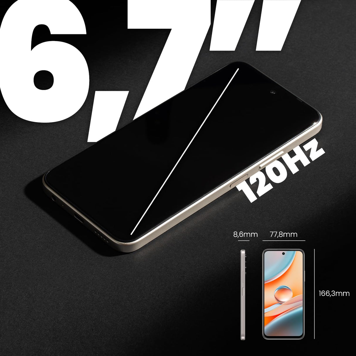 SPC Discovery 3 Pro - Smartphone 6,7” IPS 120Hz | 256GB Memoria Interna y 8GB RAM | Triple cámara AI 50MP y Selfie 32MP | NFC y eSIM | Android 14 | Batería 5000mAh con Carga rápida – Color Lunar Mist