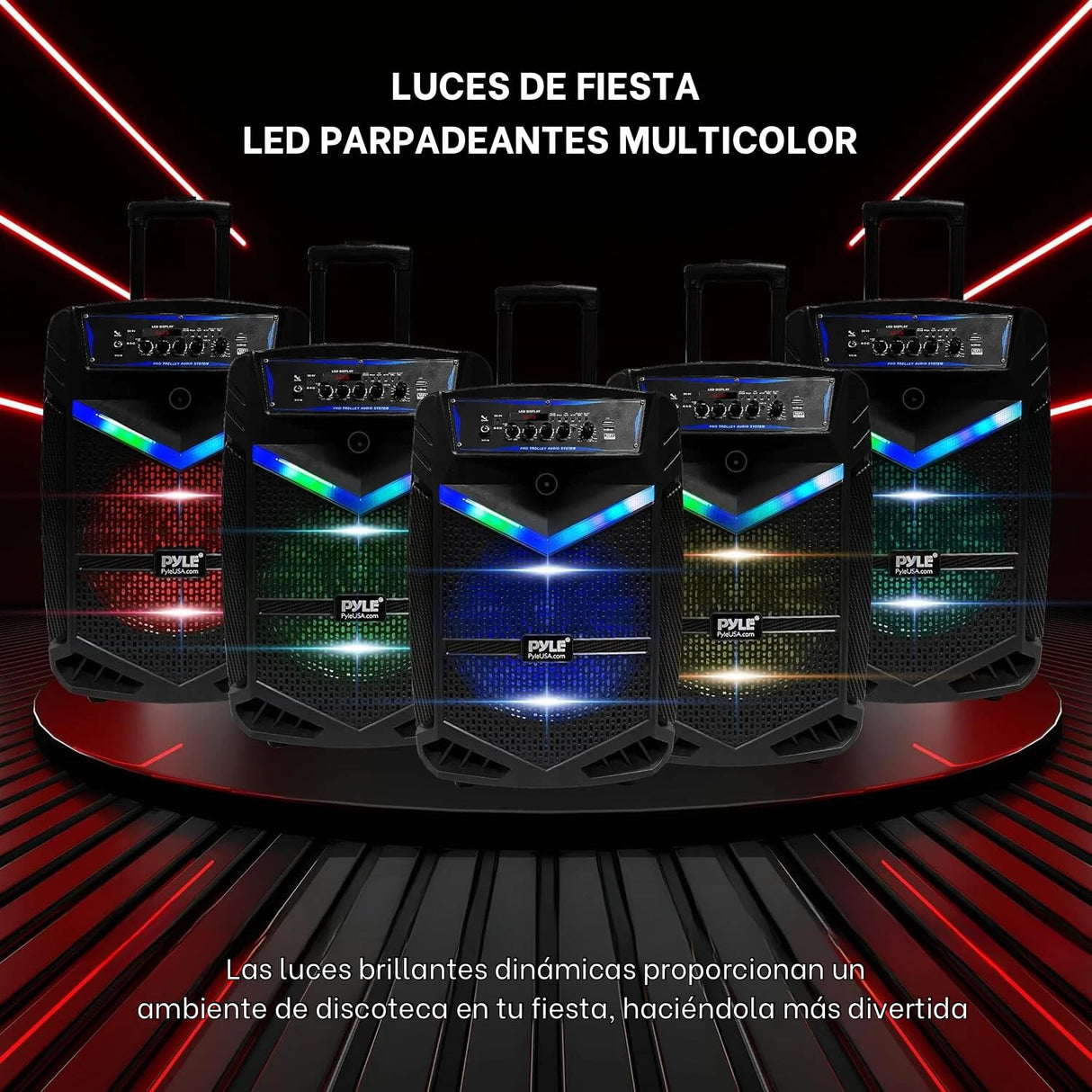 PYLE Sistema de Altavoces, PA, 800W, Bluetooth, portatil, Recargable, Exteriores, subwoofer de 12”, Tweeter de 1”, función de grabación, micrófono, Luces de Fiesta, Radio USB/SD, Color Negro