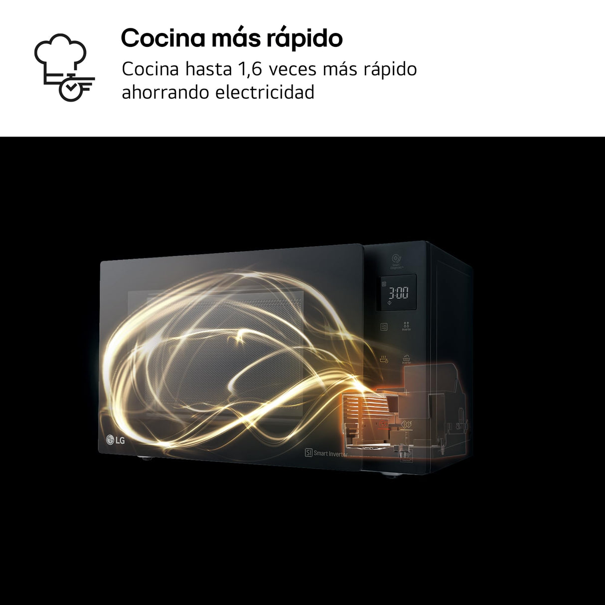 LG MH7235GPS - Microondas con Grill 2 en 1, 32L, Smart Inverter 1200 W, Panel Táctil y Giratorio, Cocina Rápida y Uniforme, Display LED, Easy Clan, Ahorro Energético, Negro