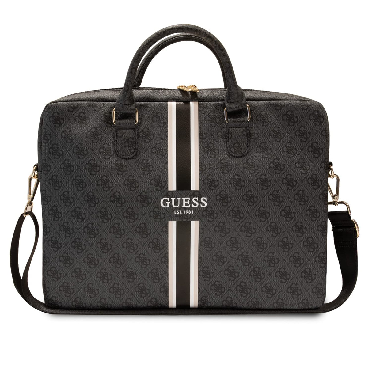 GUESS - Rayas impresas de 4 G, bolsa unisex para adulto, descripción del check, Negro, Check Description