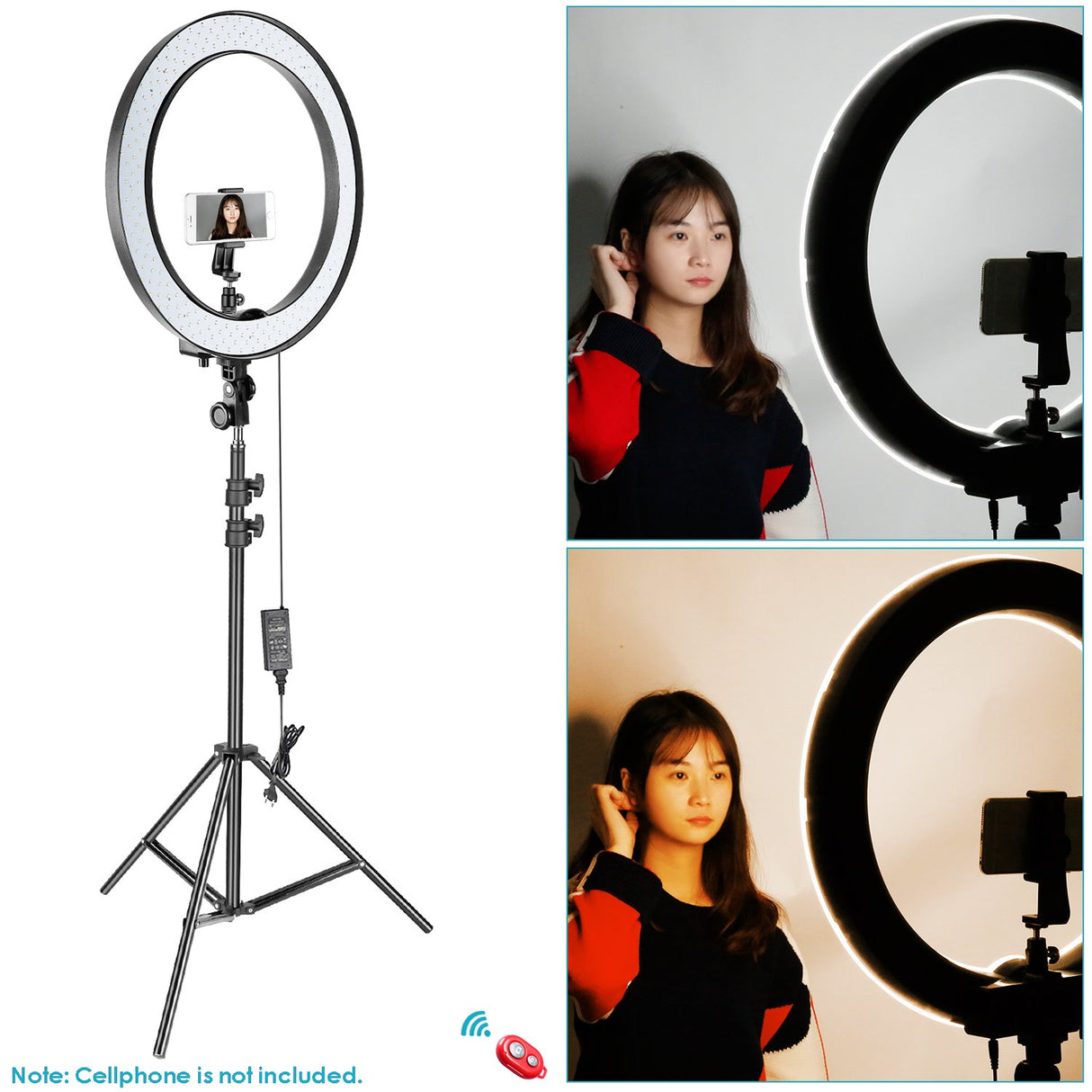 NEEWER 18"/45cm Aro de Luz LED W/Soporte, Soporte Teléfono, Zapata Fría, Filtros, 58W 5600K 0-100% Regulable Gran Anillo Luz Selfie para Cámara Live Stream Maquillaje Estudio Foto Video, RL-18