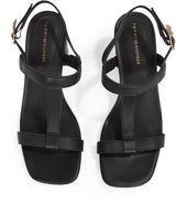 Tommy Hilfiger Sandalias Mujer Leather Block Heel con tacón, Negro (Black), 36