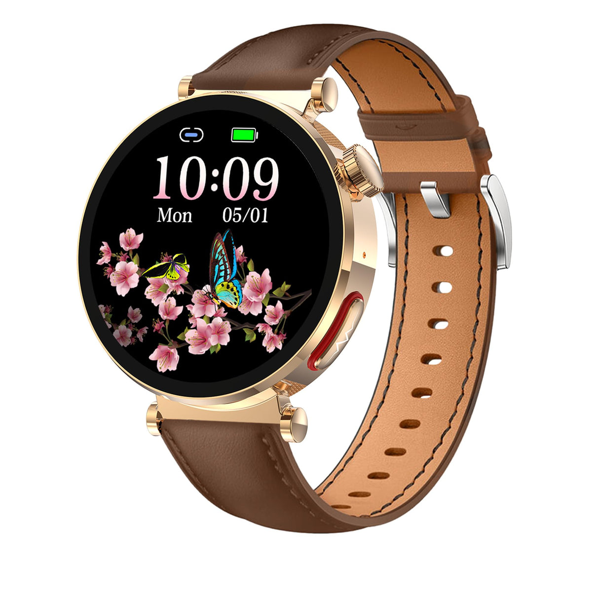 Knauermann Neo 2 (2025) - Oro Redondo - Reloj de Salud Reloj Inteligente - ECG - Función HRV - Bluetooth BT - Apnea del Sueño - Presión Arterial - Pulsera de Piel de Vaca Marrón, Durchmesser: 40mm;