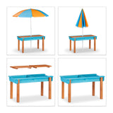 Relaxdays Mobiliario Infantil para jardín, Set con Mesa, Dos Bancos y sombrilla, Muebles de Exterior, Madera, Multi-Color