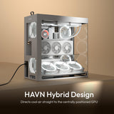 HAVN HS 420 VGPU Dual Chamber ATX Mid Tower PC Case White | PCIe 5.0 Vertical GPU Kit, 11 x 140 mm Ranuras para Ventilador y 2 x 420 mm Soporte de radiador, gestión de Cables SimpliCable, Vidrio