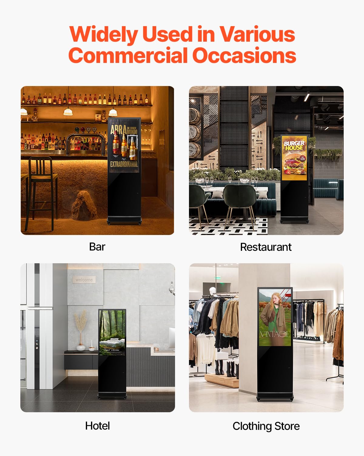 VEVOR Tope digital para clientes, pantalla publicitaria (tamaño de pantalla de 109 cm), pantalla LCD UHD de 2 K, 2 GB de RAM y 32 GB de ROM, pantalla de pie con WiFi, entrada HDMI/USB, pantalla táctil