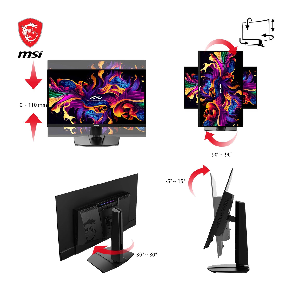 MSI MPG 321URX QD-OLED Monitor Gaming 4K UHD de 31.5'', Panel Quantum Dot OLED 3840 x 2160, 240Hz / 0.03ms, 99% DCI-P3, ΔE≤2, DisplayHDR True Black 400, KVM, RGB, DP 1.4a, HDMI 2.1, USB Tipo-C