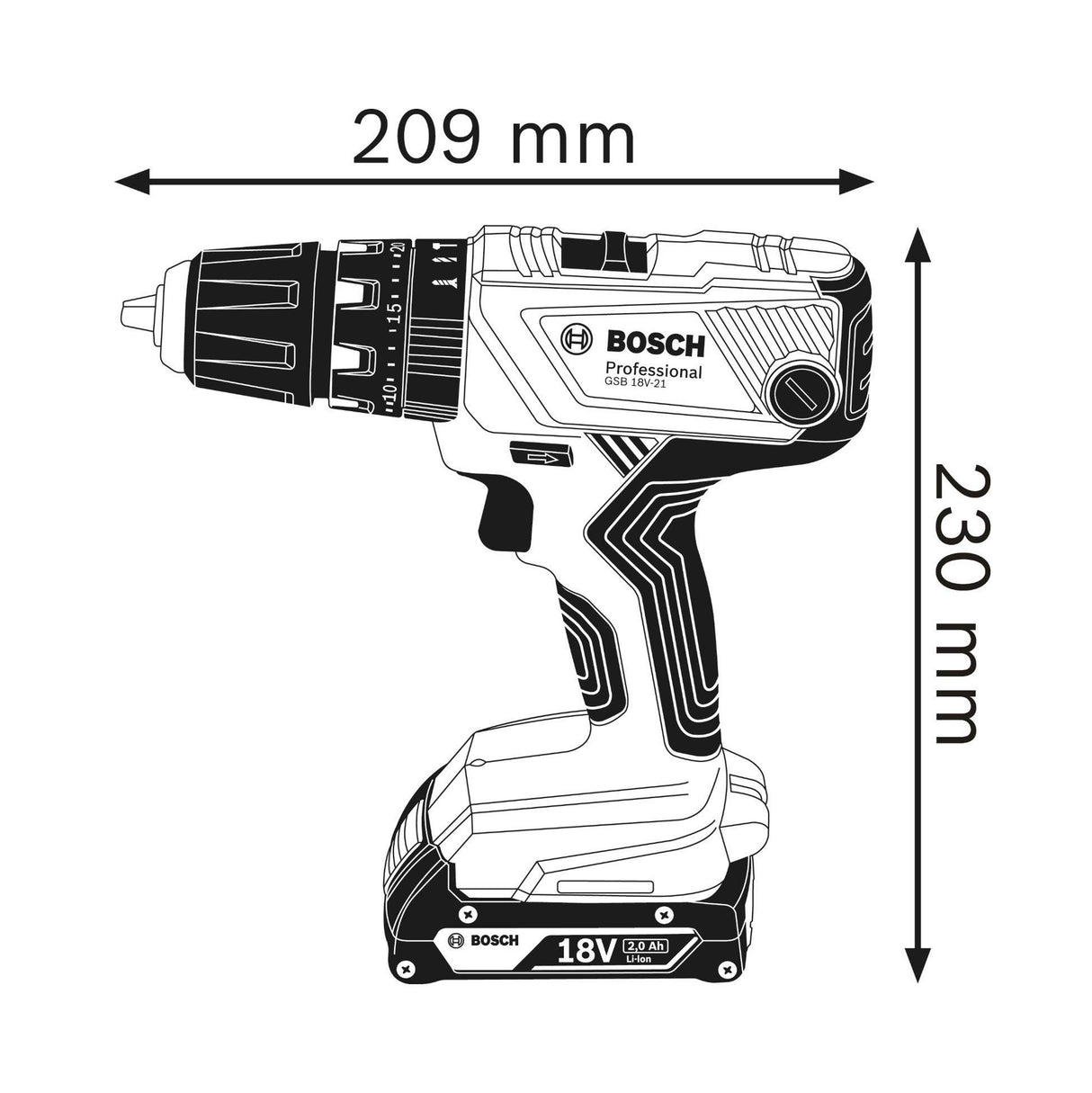 Bosch Professional 18V System GSB 18V-21 - Taladro percutor a batería (55 Nm, 1800 rpm, 2 baterías x 2.0 Ah, set 40 puntas, en L-BOXX) - Amazon Exclusive