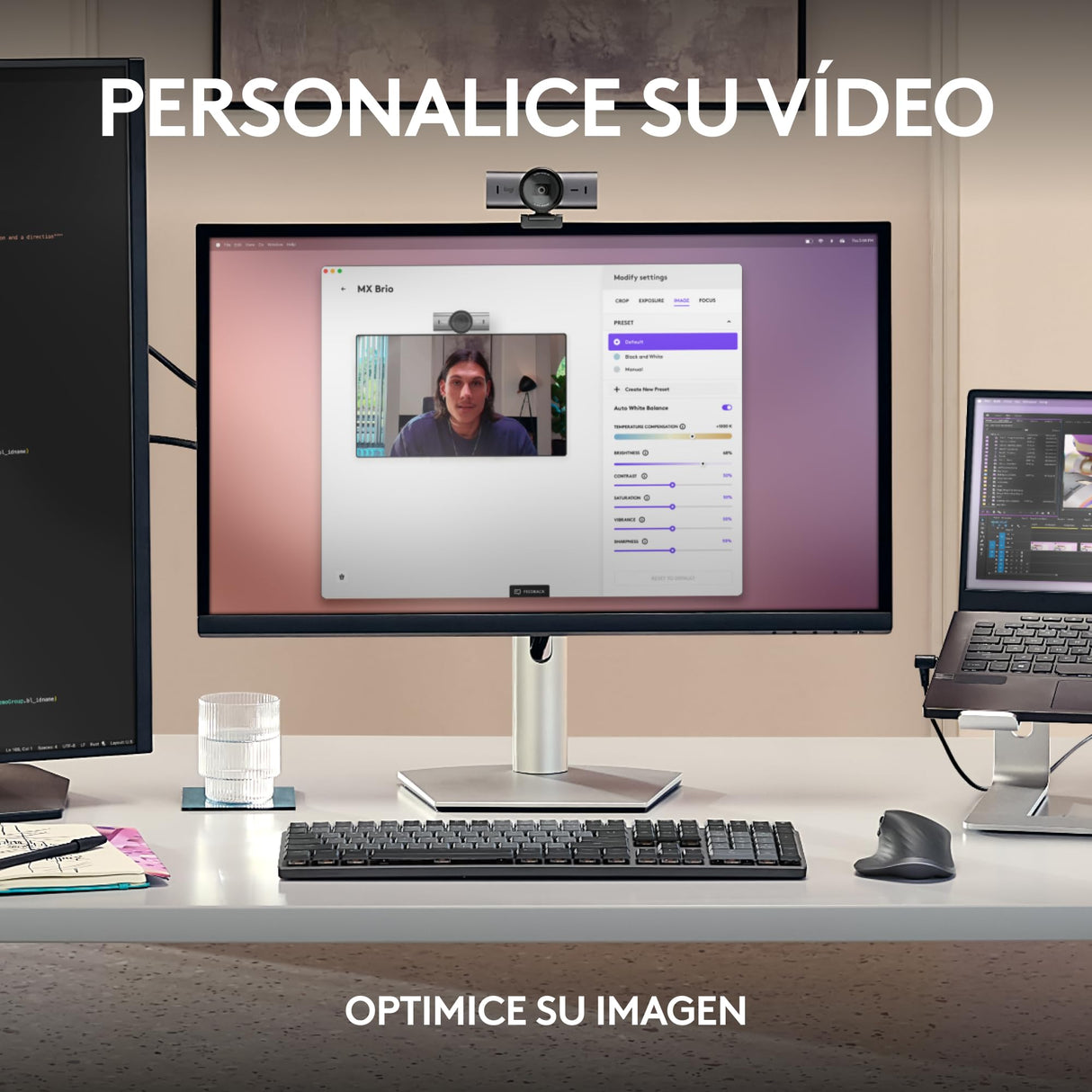 Logitech MX Brio Ultra HD 4K para Colaboración y Streaming Cámara Web, 1080p a 60 FPS, Dos Micrófonos Reductores de Ruido, USB-C, Tapa, Compatible con Microsoft Teams, Zoom, Google Meet, Grafito