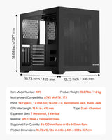 VEVOR Caja para PC Torre Media Doble Cámara con Panel de Vidrio Templado Filtro Magnético Antipolvo Gestión de Cables para GPU hasta 410 mm de Longitud Compatible con ATX/M-ATX/ITX, Sin Ventilador