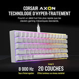 Corsair K65 RGB Mini 60% Teclado de Juego con Cable mecánico – Switches lineales Cherry MX Red – Teclas PBT de Doble Salida, Compatible con iCUE – AZERTY FR – PC, Mac, Xbox – Blanco