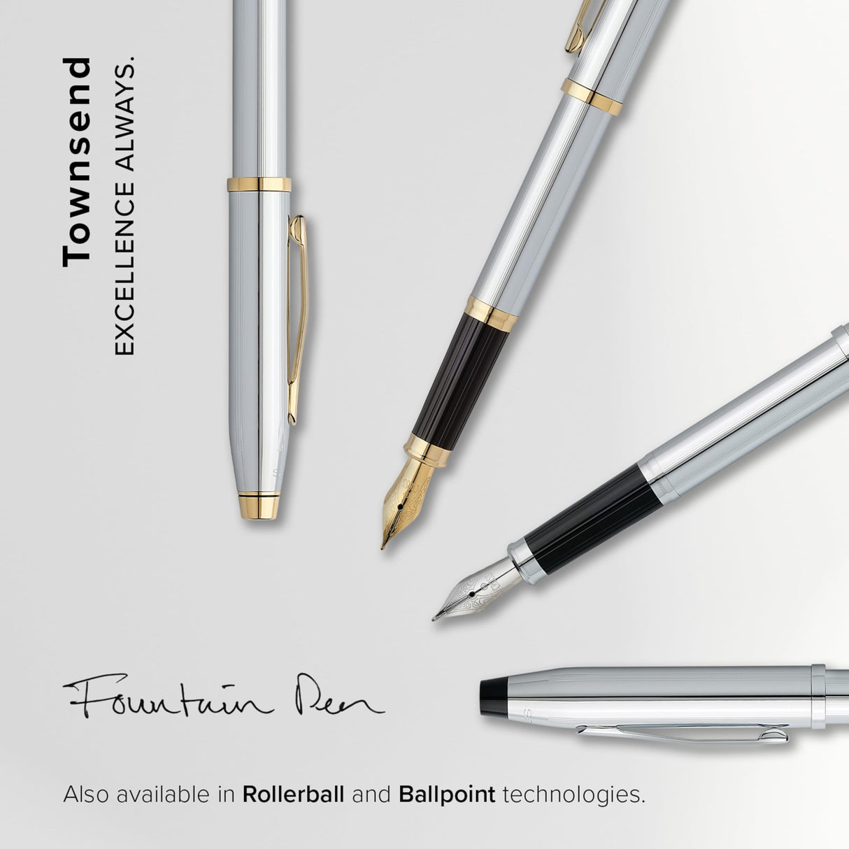 Cross Townsend - Pluma Estilográfica, Plumín Fino, Medalist (Cromo y Oro de 23 KT)