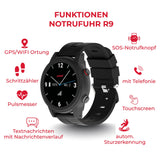 James R9 - Reloj de Emergencia y Seguridad para Personas Mayores, detección de caídas, botón de Llamada de Emergencia y Seguimiento GPS, podómetro, Monitor de frecuencia cardíaca, aplicación Familiar