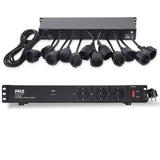 Pyle 19” Outlet 1U, PDU de montaje en rack, Fuente de distribucion de energia, Protector contra sobretensiones, Disyuntor de 15 amperios, Puerto de carga para multiples dispositivos USB, Cable de 15ft