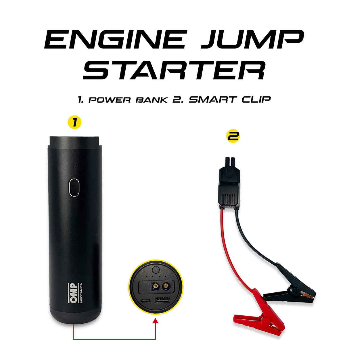 OMP Meccanica 5 EN 1 Kit Portátil Multi-Función Sin Cable – Arrancador de coche, Compresor de Aire, Aspiradora, Linterna y Power Bank – Compacto y Esencial para Asistencia en Carretera con Estuche