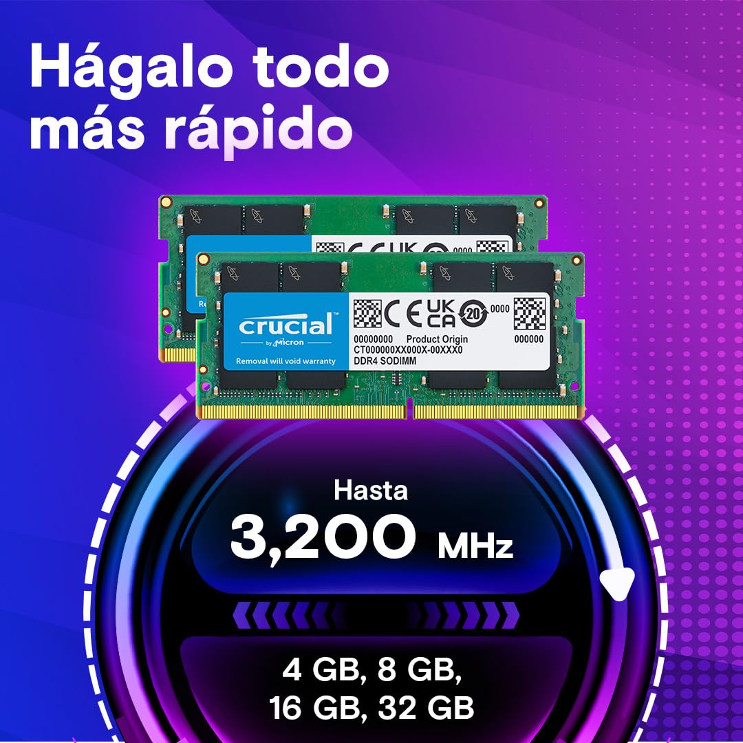 Crucial RAM CT2K32G4SFD832A 64GB (2x32GB) DDR4 3200MHz CL22 (or 2933MHz or 2666MHz) Kit de Memoria Portátil