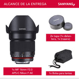 Samyang F1120703101 - Objetivo fotográfico DSLR para Nikon F Ae (Distancia Focal Fija 16mm, Apertura f/2-22 ED AS UMC CS, diámetro Filtro: 77mm), Negro