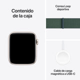 Apple Watch SE de 2.ª generación GPS Smartwatch con Caja de Aluminio en Blanco Estrella de 44 mm y Correa Loop Deportiva Verde Lago. Monitores de entreno y sueño y Neutro en Carbono