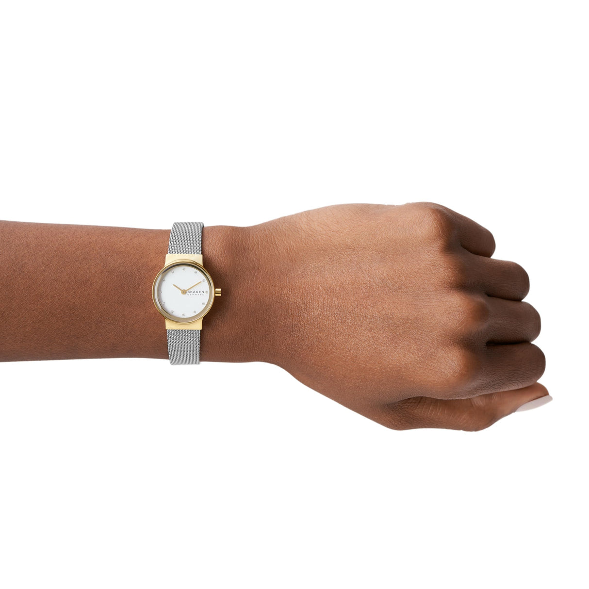 Skagen Freja reloj para mujer, movimiento de cuarzo con correa de acero o piel, Tono plateado y tono dorado, 26MM