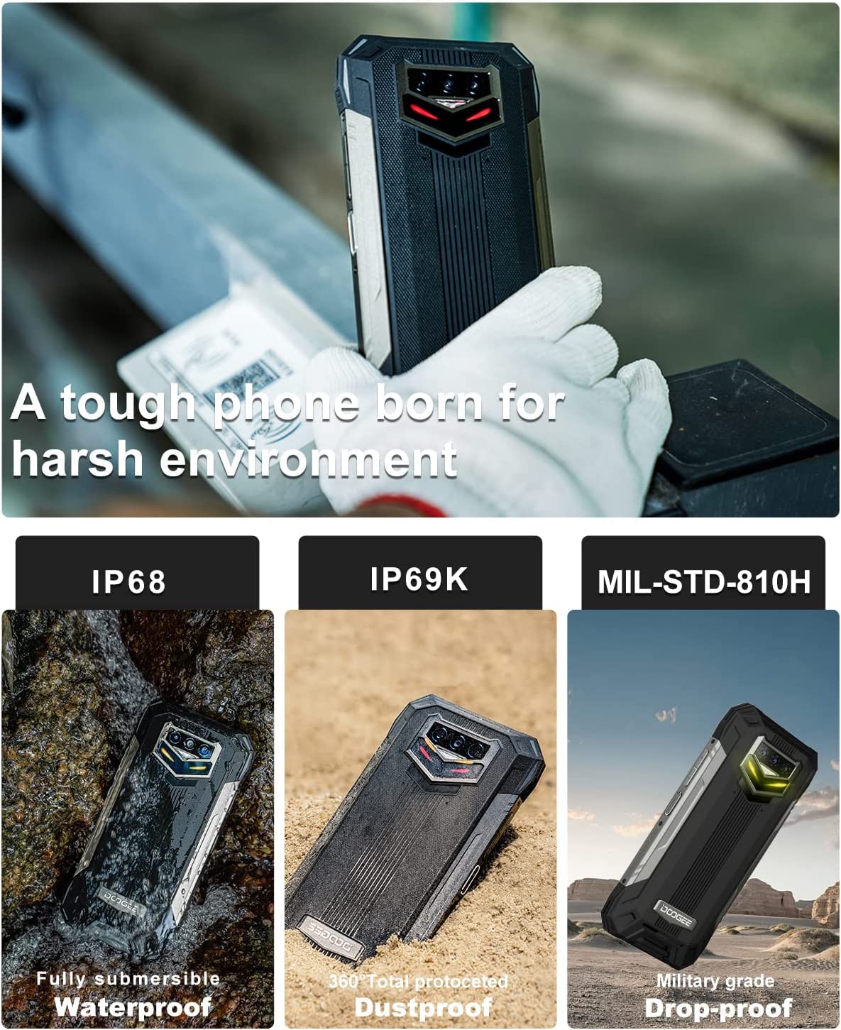 DOOGEE S89 Pro Móvil Resistente 12000mAh, 8GB + 256GB, Cámara Triples 64MP+Visión Nocturna 20MP, 6.3 FHD+, IP68/IP69K 4G Telefono Móvil Android 12, OTG/NFC/GPS, Carga Inalámbrica