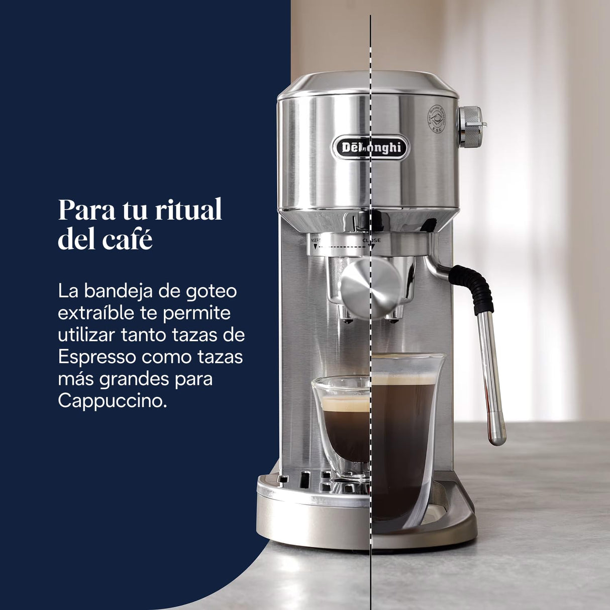 De'Longhi Dedica Duo EC890.M, Máquina Café Barista con Bomba, Espresso y Cold Brew, Máquina Café Manual con Varilla Vapor LatteArt, 15cm Ancho, 2 Espresso, Pantalla Táctil, Taza hasta 13 cm, Metal