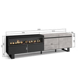 Skraut Home | Mueble TV | Televisión | Muebles de salón, almacenaje | 200x57x35cm | para TV hasta 80" | Chimenea eléctrica | Diseño Industrial | Estilo Moderno | Cemento