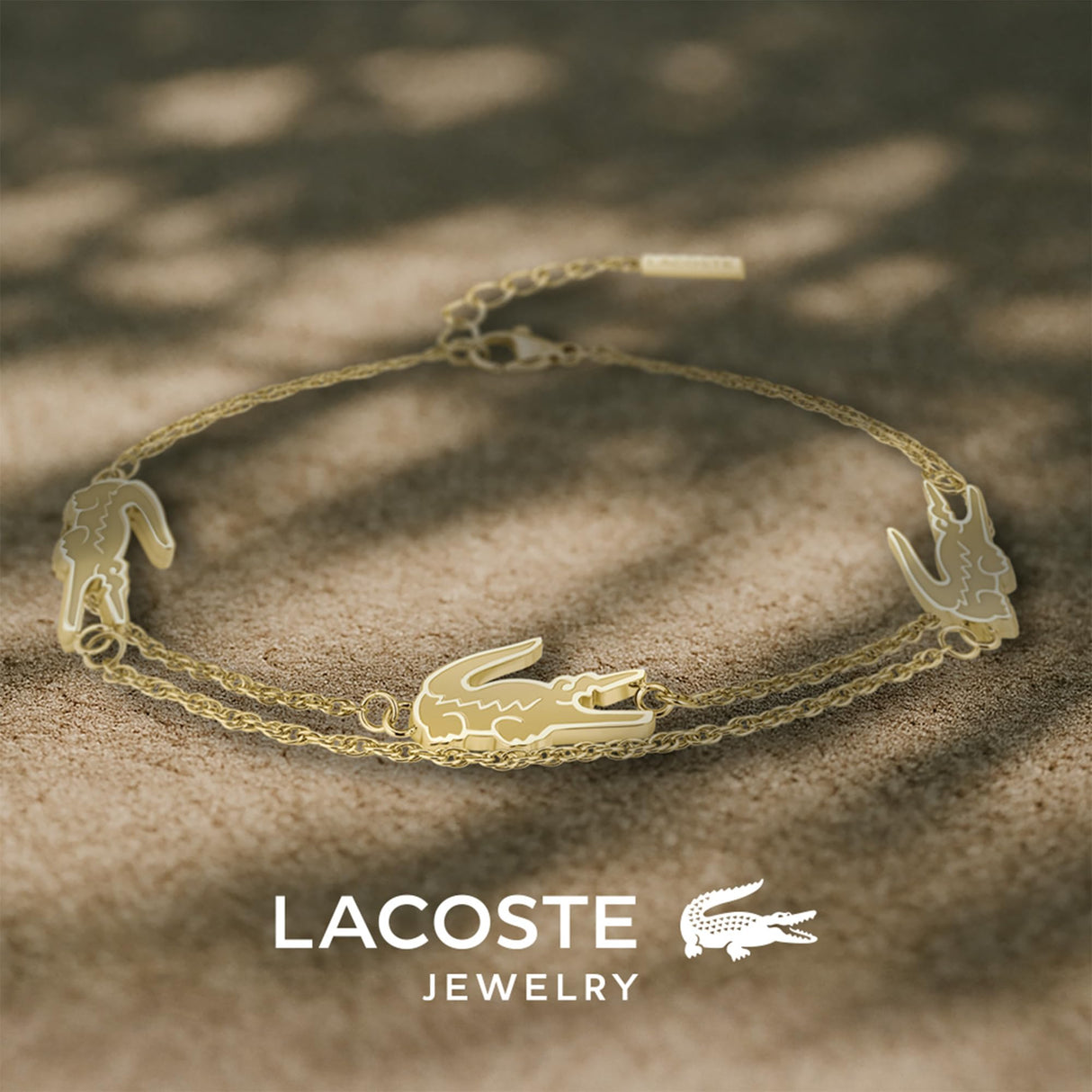Lacoste Pulsera de Doble Cadena para Mujer Colección CROCODILE en Oro Amarillo con Charms en forma de Cocodrilo - 2040470