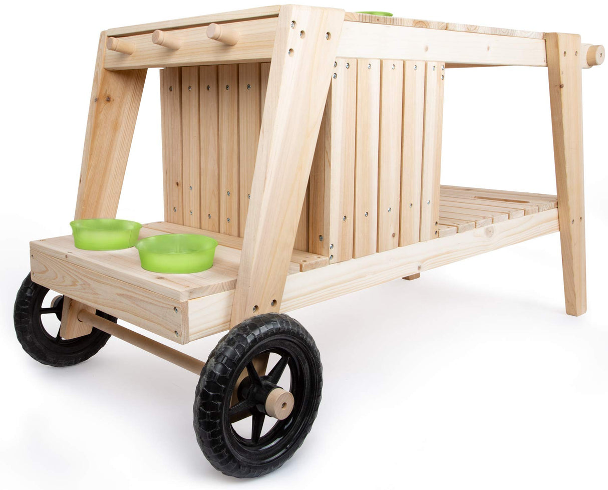 Cocina para Barro, en Madera Maciza e Impermeable para niños a Partir de 3, Cocina para Exterior con Accesorios y Ruedas
