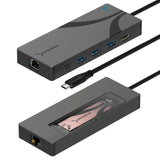 SABRENT Carcasa SSD M.2 NVMe y SATA USB 3.2 HUB C Docking Station 90W PD3.0, 1 USB 2.0 y 2 USB 3.0 Tipo-A, HDMI 2.0 4K@60Hz, Puerto RJ45 Ethernet 1GbE, Llave M y M+B M.2 2242/2260/2280 [HB-6PNV]