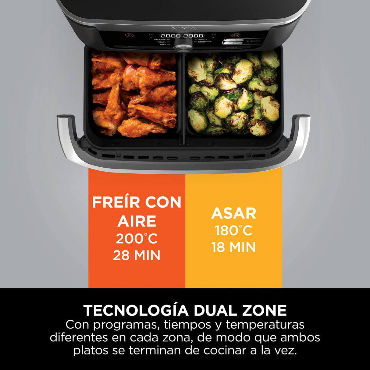 Ninja Foodi FlexDrawer Freidora de aire con compartimento doble, 10,4 l, 7 en 1, no usa aceite, con divisor de cestas extraíble, piezas antiadherentes y aptas para lavavajillas, en negro, AF500EU