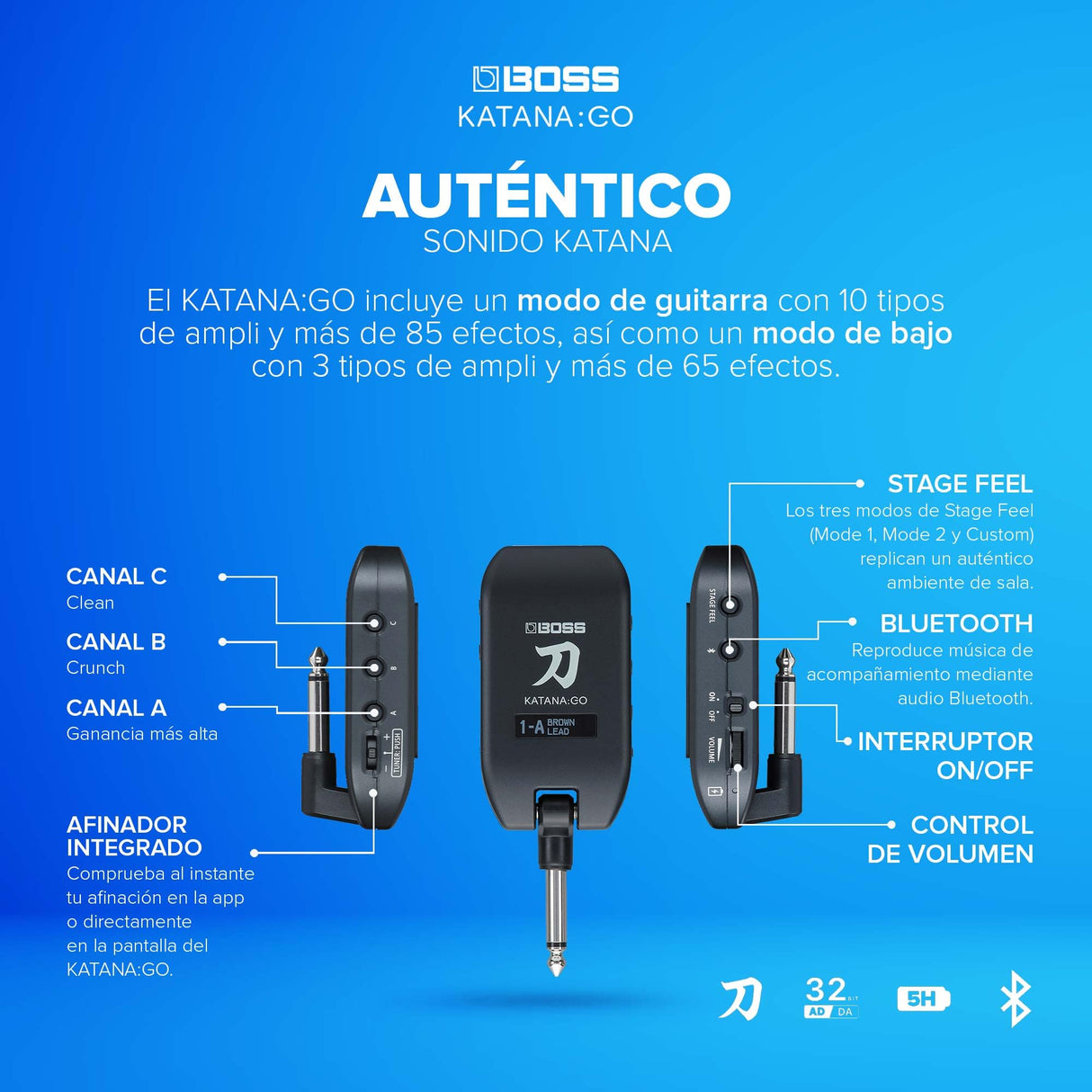 BOSS Katana:GO | Amplificador de Auriculares Personal para Guitarra y bajo | Sonidos preconfigurados de amplis Katana de Directo | Tecnología Espacial Avanzada