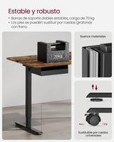 VASAGLE Escritorio Regulable en Altura, Mesa Regulable, Enchufe y Cajón, 60 x 120 cm de Encimera, Ajuste Continuo, 4 Funciones de Memoria de Altura, Marrón Rústico y Negro LSD112X01