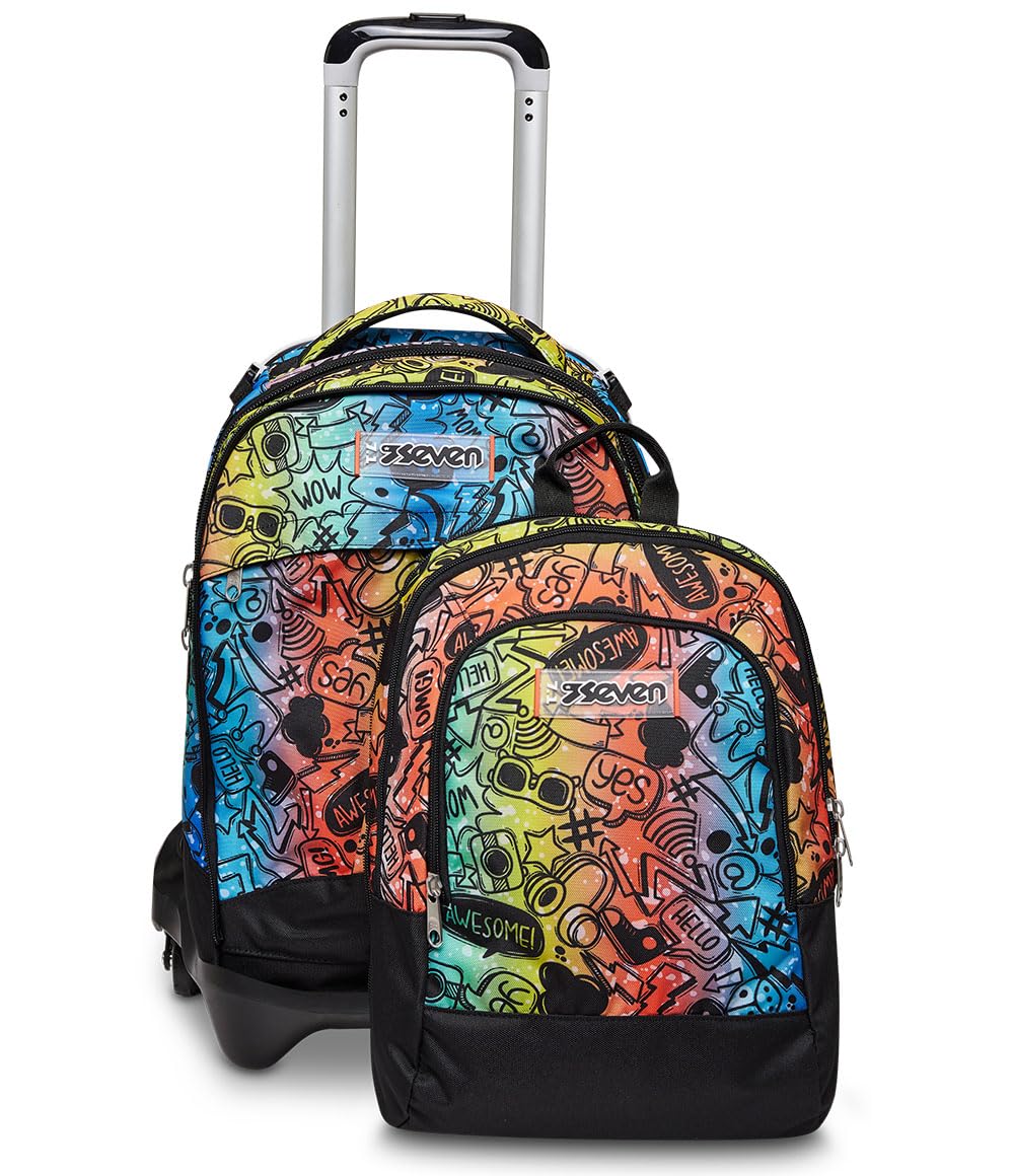 Seven Mochila con 3 Ruedas TROLLEY JACK-3WD - COLOUR EXPRESSION, Multicolor - Mochila 3 en 1, Escolar con Carro, Crossover System - Bolso Escolar Niños, Niñas y Adolescentes