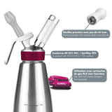 GOBEL - Sifón para la cocina profesional de acero inoxidable - Sifón para montar nata con recipiente y cabezal de acero inoxidable - 1 litro - Calidad profesional (cumple la norma NF D21-901)