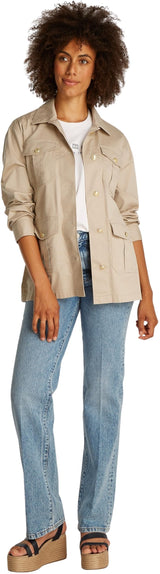 Tommy Hilfiger Chaqueta tipo camisa Mujer Gold Button Utility con bolsillos en el pecho, Beige (Sandalwood), XS