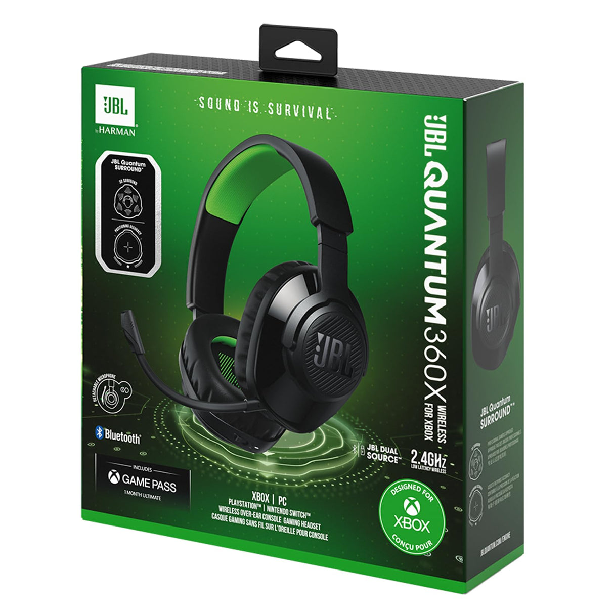 JBL Quantum 360X Auriculares inalámbricos con bluetooth para Xbox, micrófono desmontable, cancelación activa del ruido, QuantumSOUND Signature, 22 horas de batería, negro