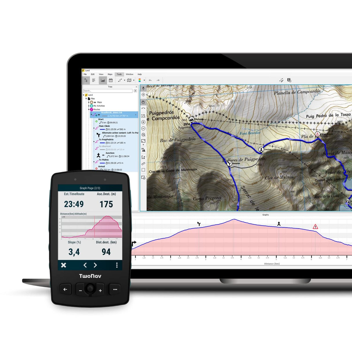 TwoNav Aventura 2 Plus, GPS de Mano con Pantalla Amplia 3.7 Pulgadas, Botones y Joystick para montaña, Alpinismo, Trekking o Senderismo con mapas incluidos. Color Azul Turquesa