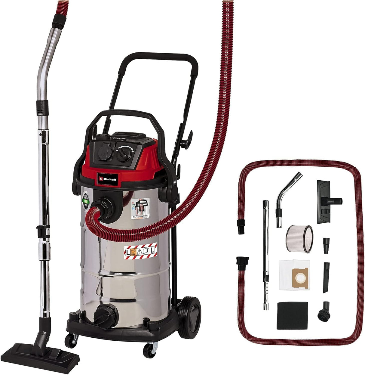 Einhell Aspirador en seco y húmedo TE-VC 2240 SACL (1500 W, 225 mbar, filtro de pliegues HEPA incl. sistema de limpieza de filtro, 40 l, clase de protección frente al polvo L, enchufe automático)