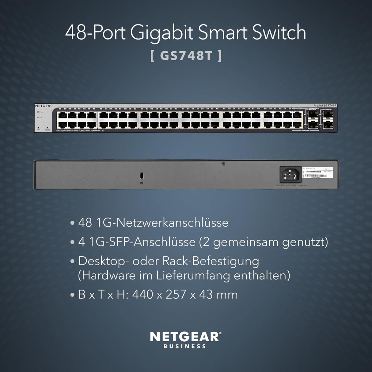 Netgear 48-Port Smart Ethernet Switch (GS748T), Gigabit Switch with 2 x 1G SFP and 2 x 1G Combos, Desktop or Rack Mount