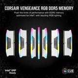 CORSAIR Vengeance RGB DDR5 RAM 64GB (2x32GB) 6000MHz CL30 Intel XMP iCUE Memoria de Ordenador Compatible - Blanco (CMH64GX5M2B6000C30W)