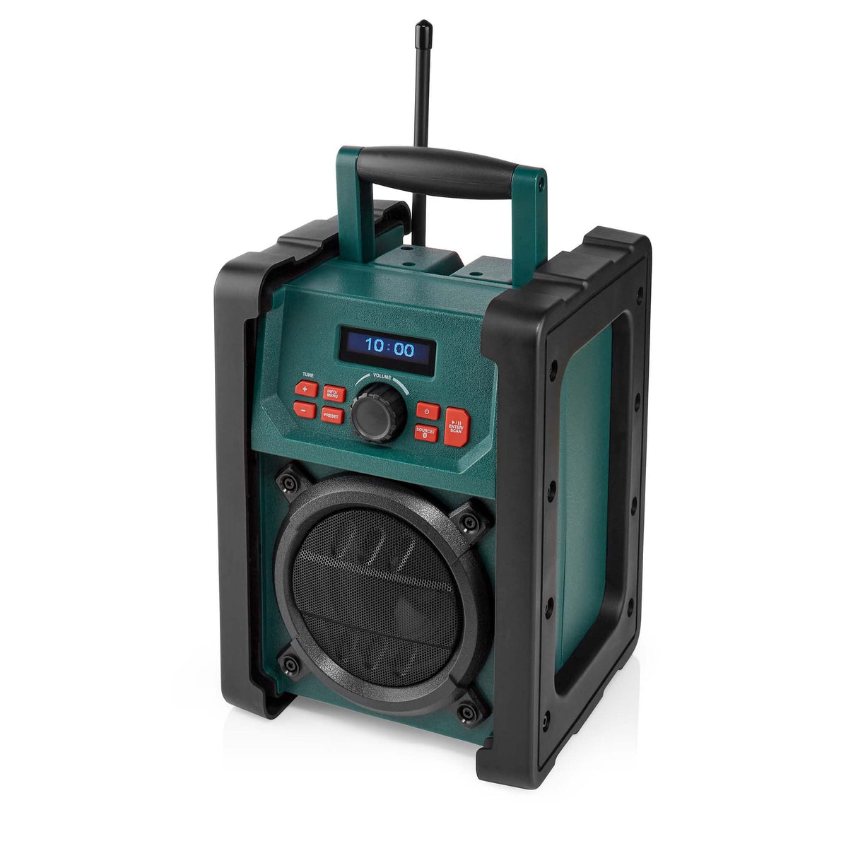 Nedis Dab + Radio | Mesa de ejecución | Dab+ / FM | 2.2" | Monitor Blanco | Funciona con Pilas/Fuente de alimentación de Red | Digital | 15 W | Bluetooth | Despertador | IP65 | Asa de Transporte |
