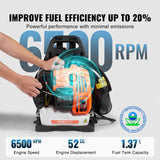 VEVOR Soplador de Hojas de Gas 52 CC Soplador de Nieve de Mochila 2 Tiempos con Tanque de Combustible 1,37 L Volumen de Aire de 480 CFM para Cuidado del Césped, Limpieza de Hojas, Eliminación de Nieve