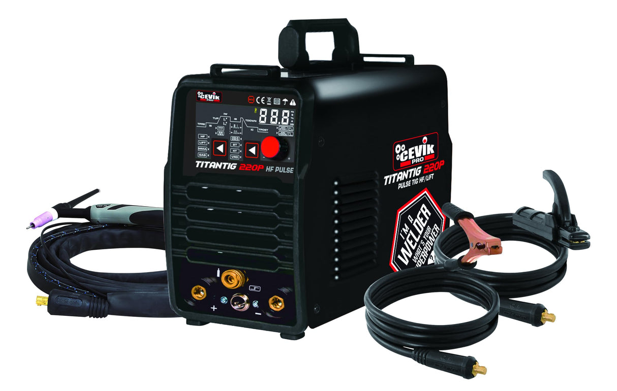 CEVIK PRO CE-TITANTIG220P - Soldador Inverter TIG DC + Lift TIG - 220A 200A 30% - 230V - Electrodos hasta 4mm - Display Digital - Incluye Antorcha TIG Pinza Masa Portaelectrodo