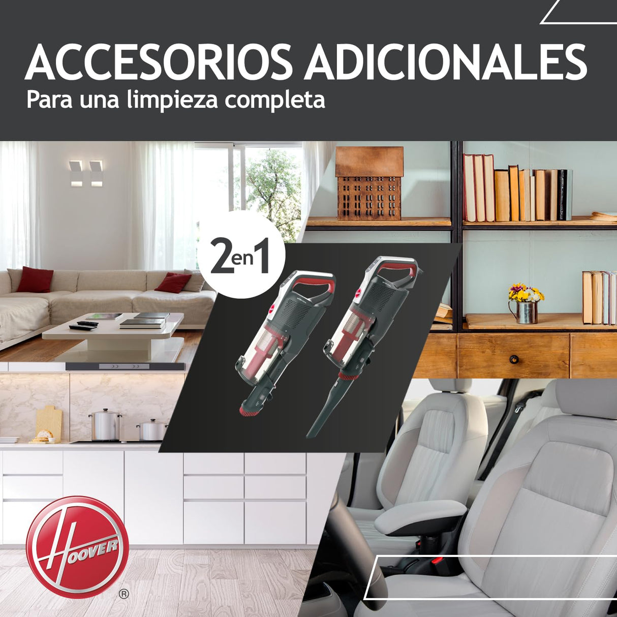 Hoover HF500 Plus Home HF522STH Aspiradora Escoba sin Cable, Accesorio 2 en 1, 45 min, Carga ultrarápida 2.5h, 15500 Pa, Dual led localizador de Polvo, Color Rojo