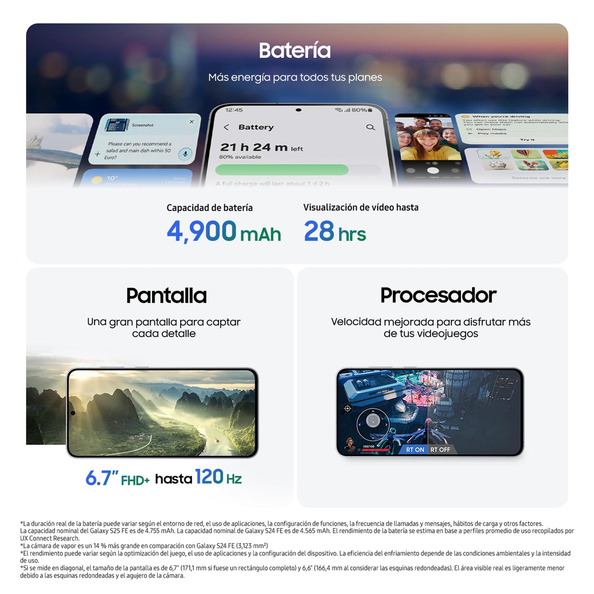 Samsung Galaxy S25 FE 256GB, Teléfono Móvil con IA, Marco Ligero 7,5mm, Pantalla FHD+ 6,7", Cámara 50MP, Exynos 2400, 8GB RAM, Garantía Fabricante 3 Años + 1 Año Extra, Azul Glacial (Versión Española)